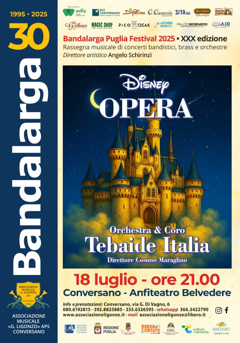 La magia Disney incontra l’opera: venerdì 18 luglio il grande spettacolo Disney Opera al Bandalarga Festival