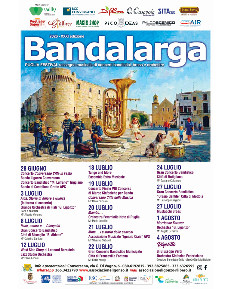 Bandalarga Puglia Festival 2026: presentato il programma della XXXI edizione